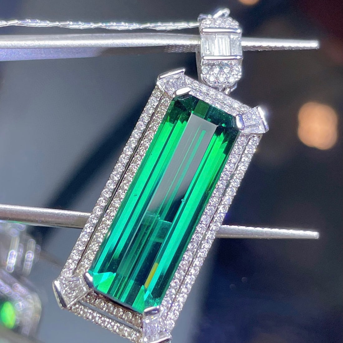 14k Gold 13.5 Ct Natural Tourmaline & Diamond Pendant( Without Chain ) - 3