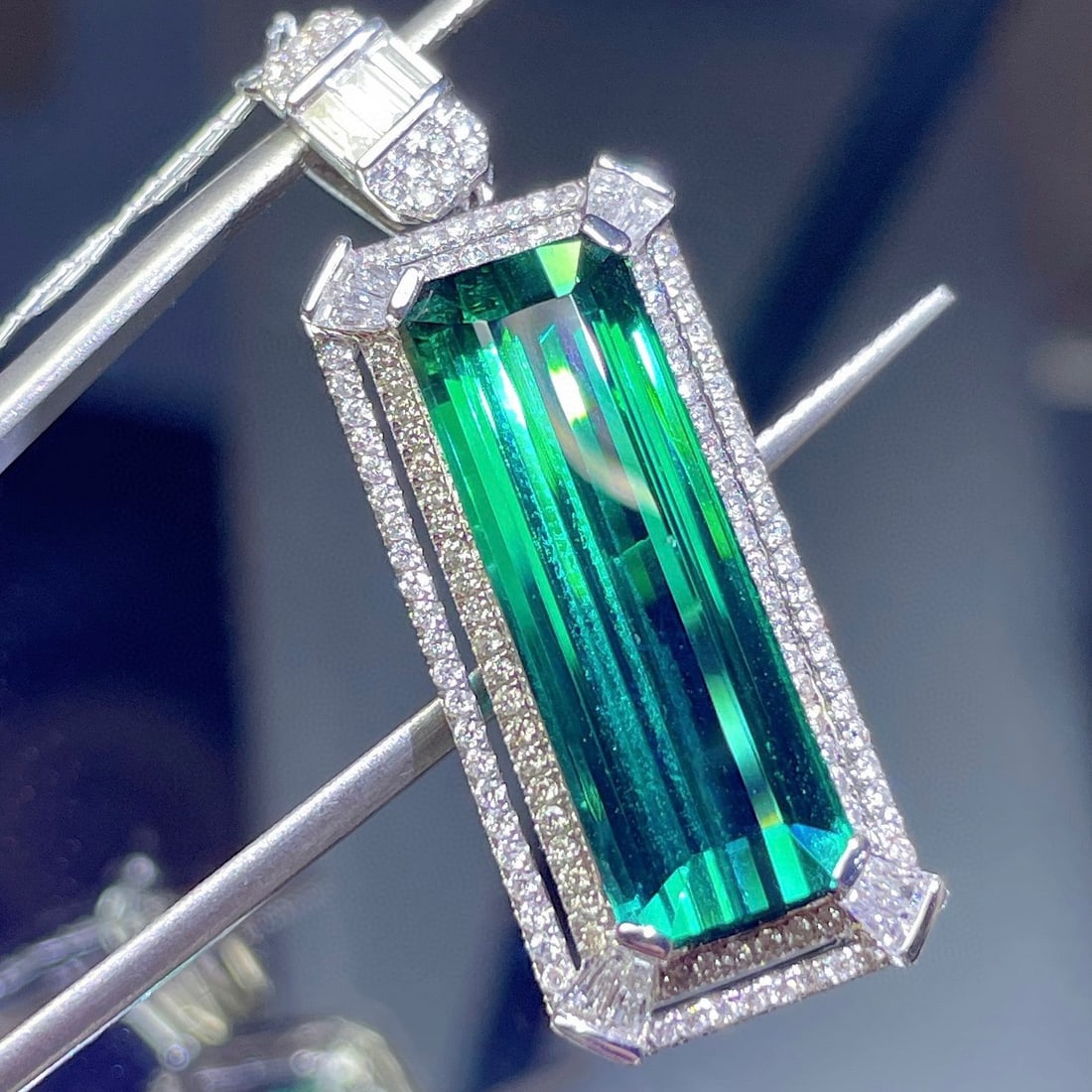 14k Gold 13.5 Ct Natural Tourmaline & Diamond Pendant( Without Chain ) - 6