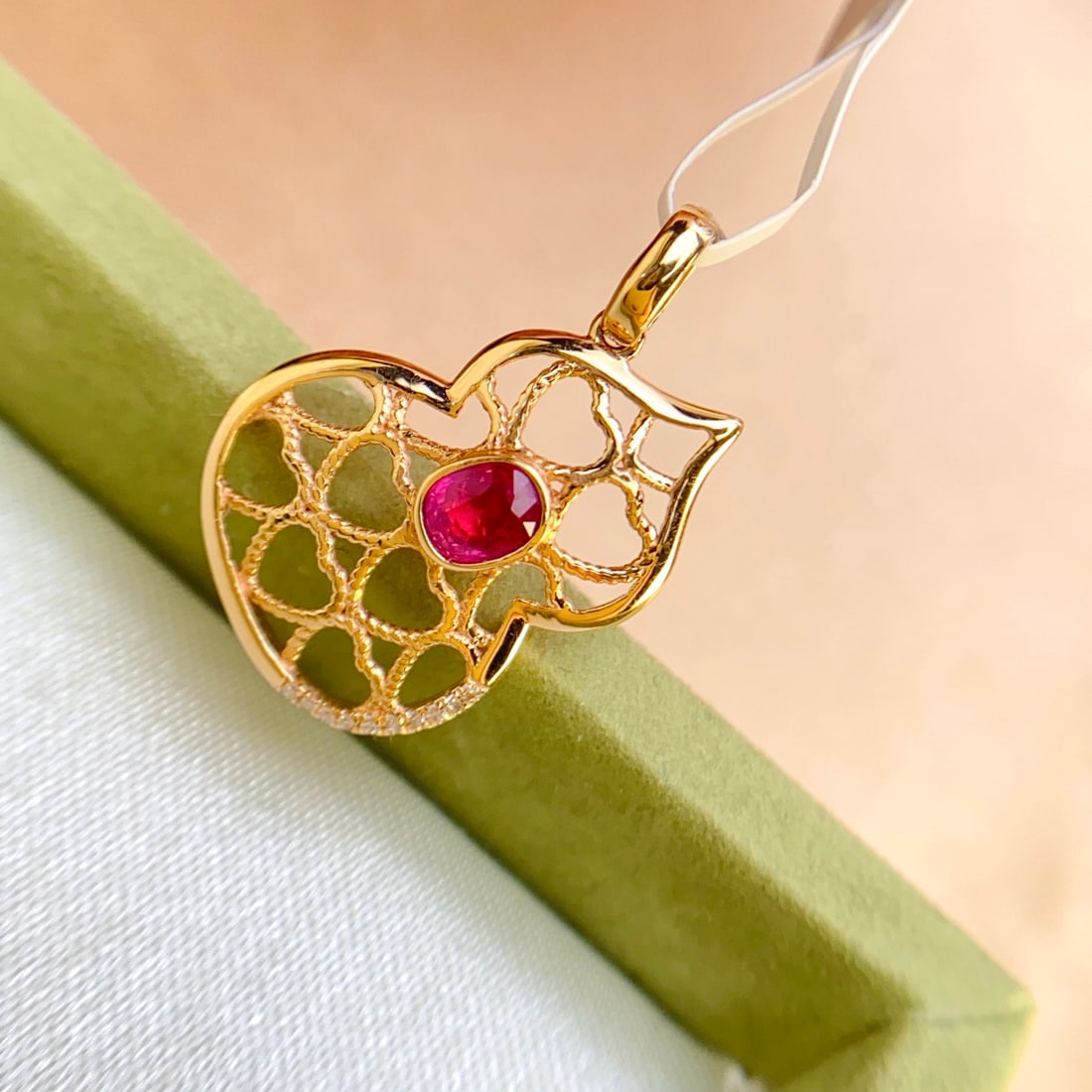 14k Gold 0.40 Ct Natural Ruby & Diamond Pendant( Without Chain ) - 3