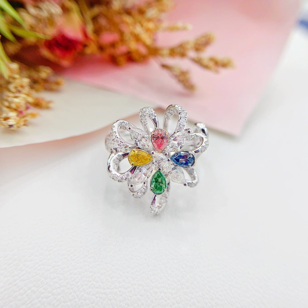14k Gold 1.62 Ctw Natural Color Diamond & Diamond Ring/pendant( Without Chain ): Ref:231092444 // gold content:14k gold // ring size:7. 25us // // main gemstone:color diamond // shape:pear // carat weight:0. 24ct // color:color // treatment:natural // // adjacent gemstone 2 :