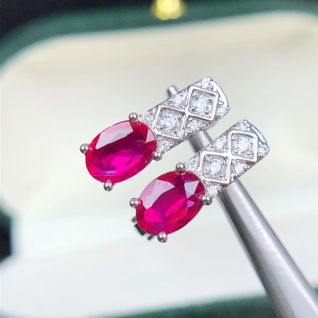 14k Gold 1.58 Ctw Natural Ruby & Diamond Earrings - 2