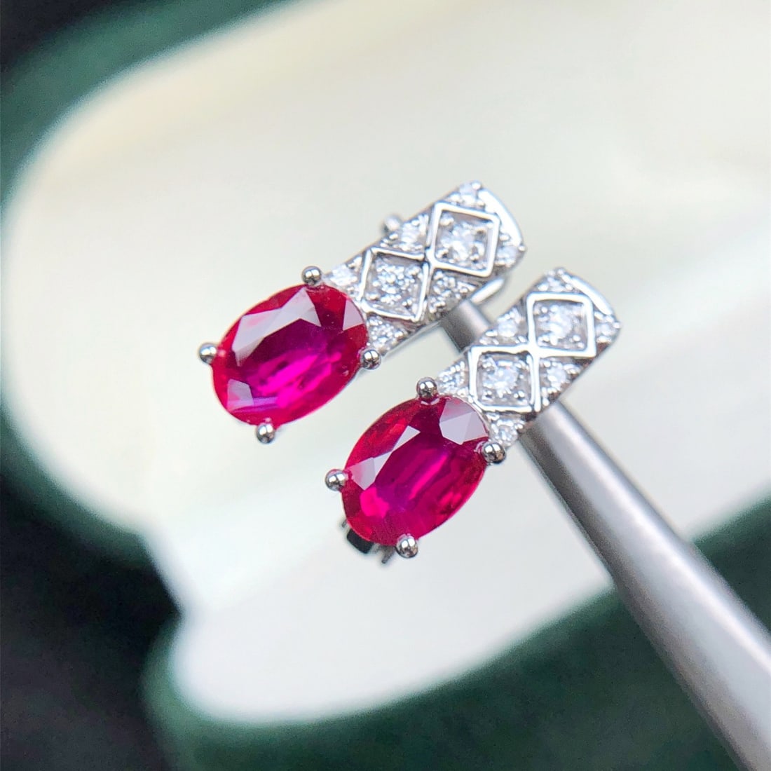 14k Gold 1.58 Ctw Natural Ruby & Diamond Earrings - 4