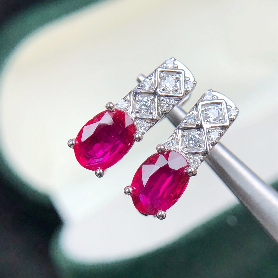 14k Gold 1.58 Ctw Natural Ruby & Diamond Earrings - 5