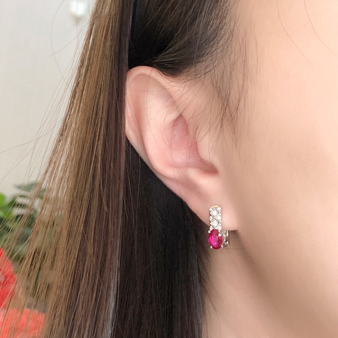 14k Gold 1.58 Ctw Natural Ruby & Diamond Earrings - 8