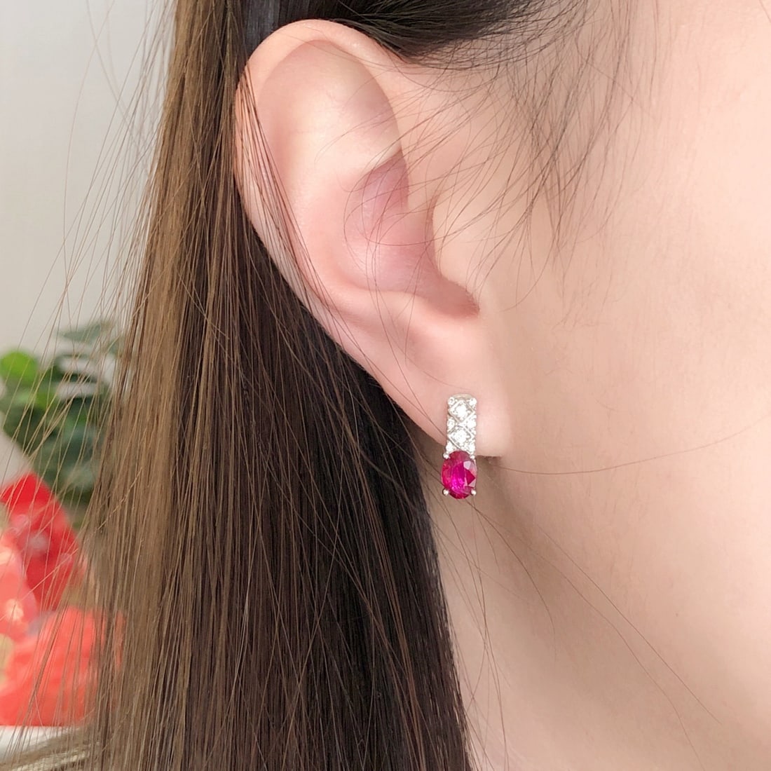 14k Gold 1.58 Ctw Natural Ruby & Diamond Earrings - 9