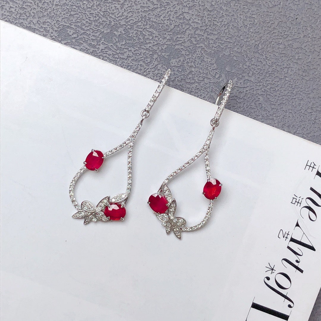 14k Gold 2.01 Ctw Natural Ruby & Diamond Earrings - 2