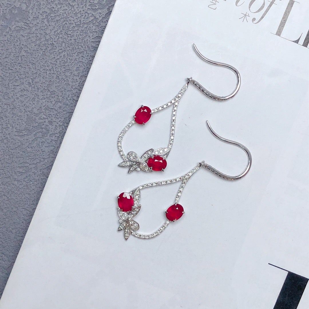14k Gold 2.01 Ctw Natural Ruby & Diamond Earrings - 3