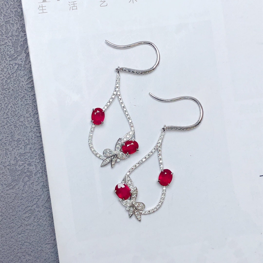 14k Gold 2.01 Ctw Natural Ruby & Diamond Earrings - 4