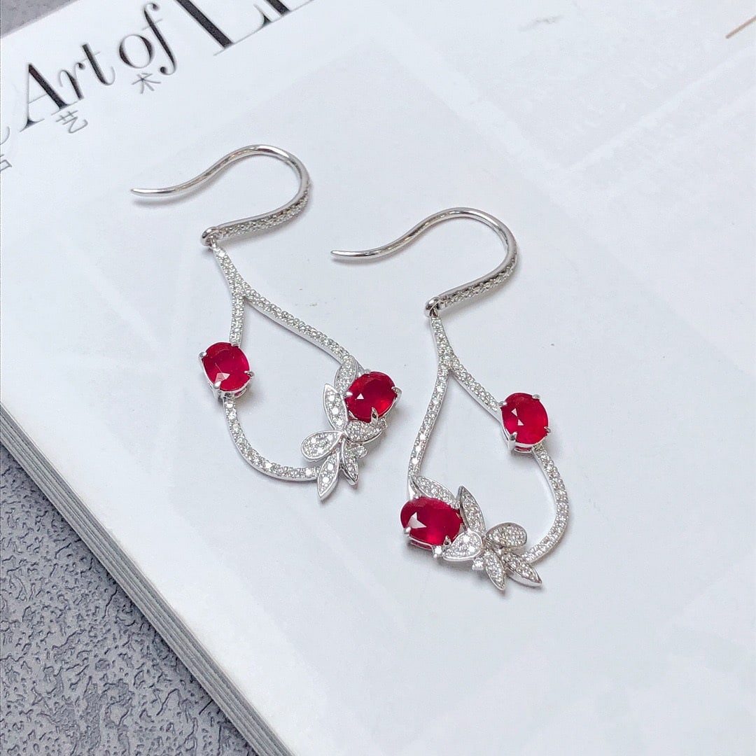 14k Gold 2.01 Ctw Natural Ruby & Diamond Earrings - 5