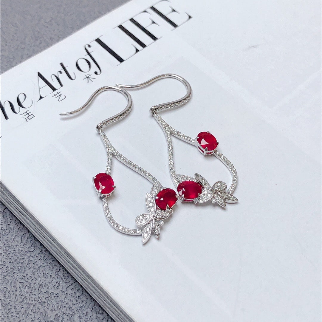 14k Gold 2.01 Ctw Natural Ruby & Diamond Earrings - 6