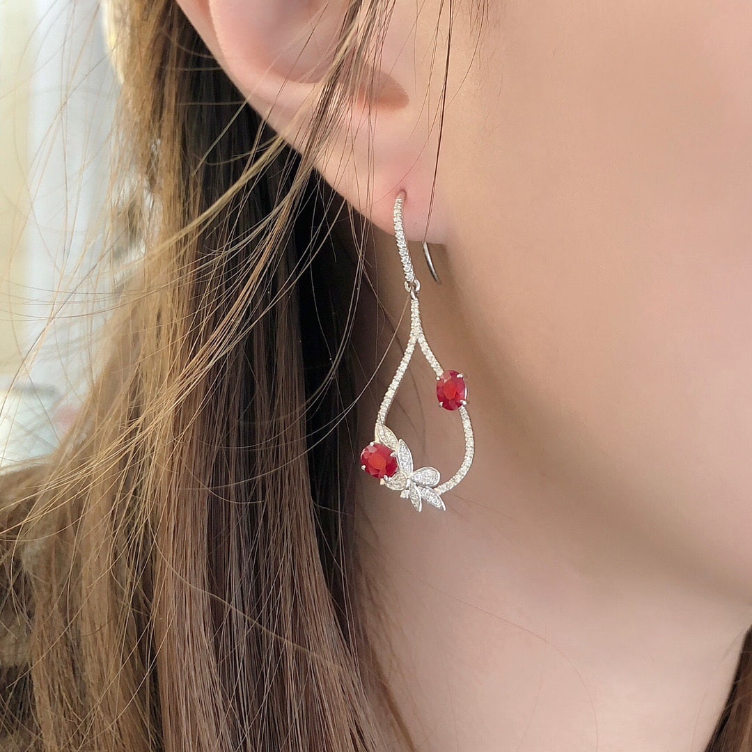 14k Gold 2.01 Ctw Natural Ruby & Diamond Earrings - 7