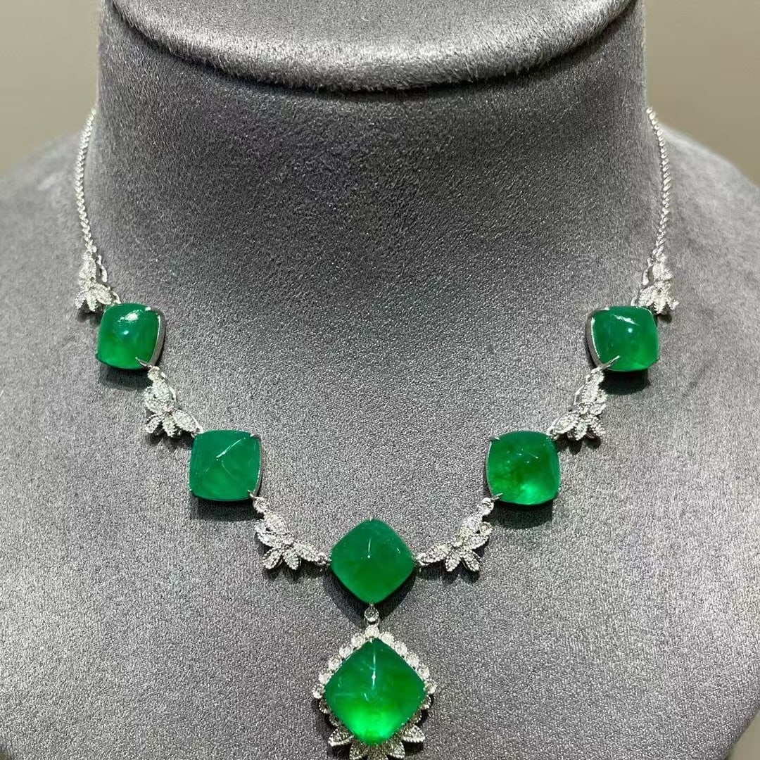 14k Gold 18.2 Ct Natural Emerald & Diamond Necklace - 3