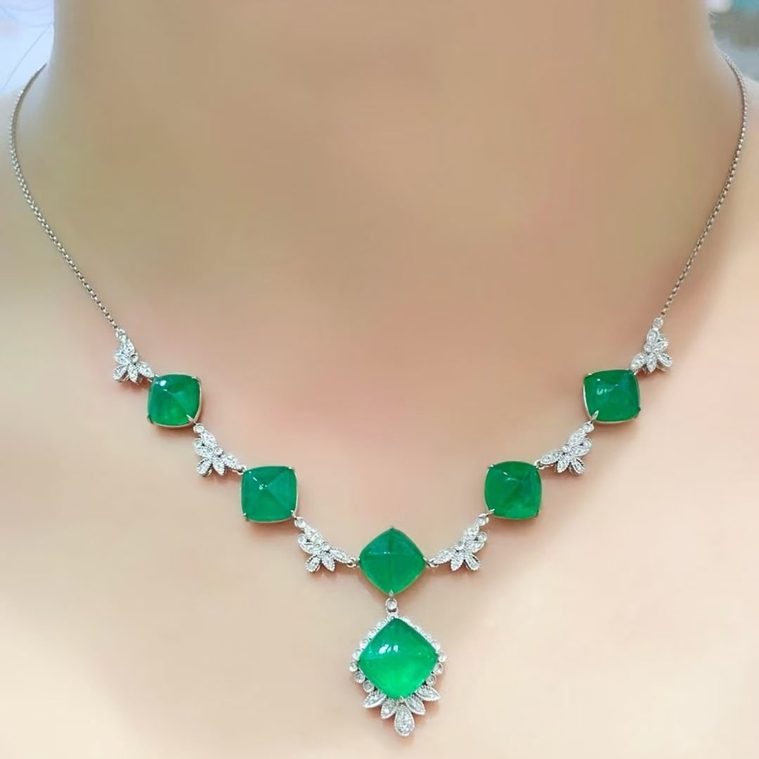 14k Gold 18.2 Ct Natural Emerald & Diamond Necklace - 6