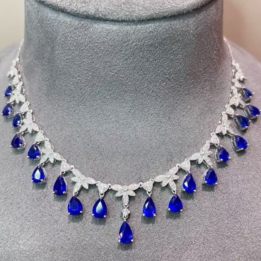 14k Gold 7.00 Ct Natural Sapphire & Diamond Necklace - 5