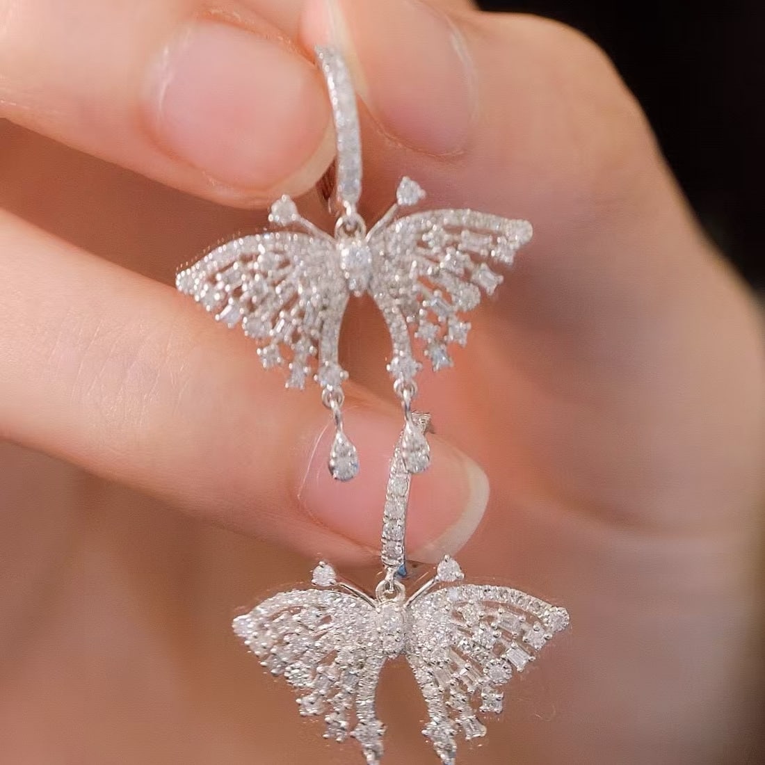 14k Gold 1.36 Ct Natural H Diamond & Butterfly Earrings - 7