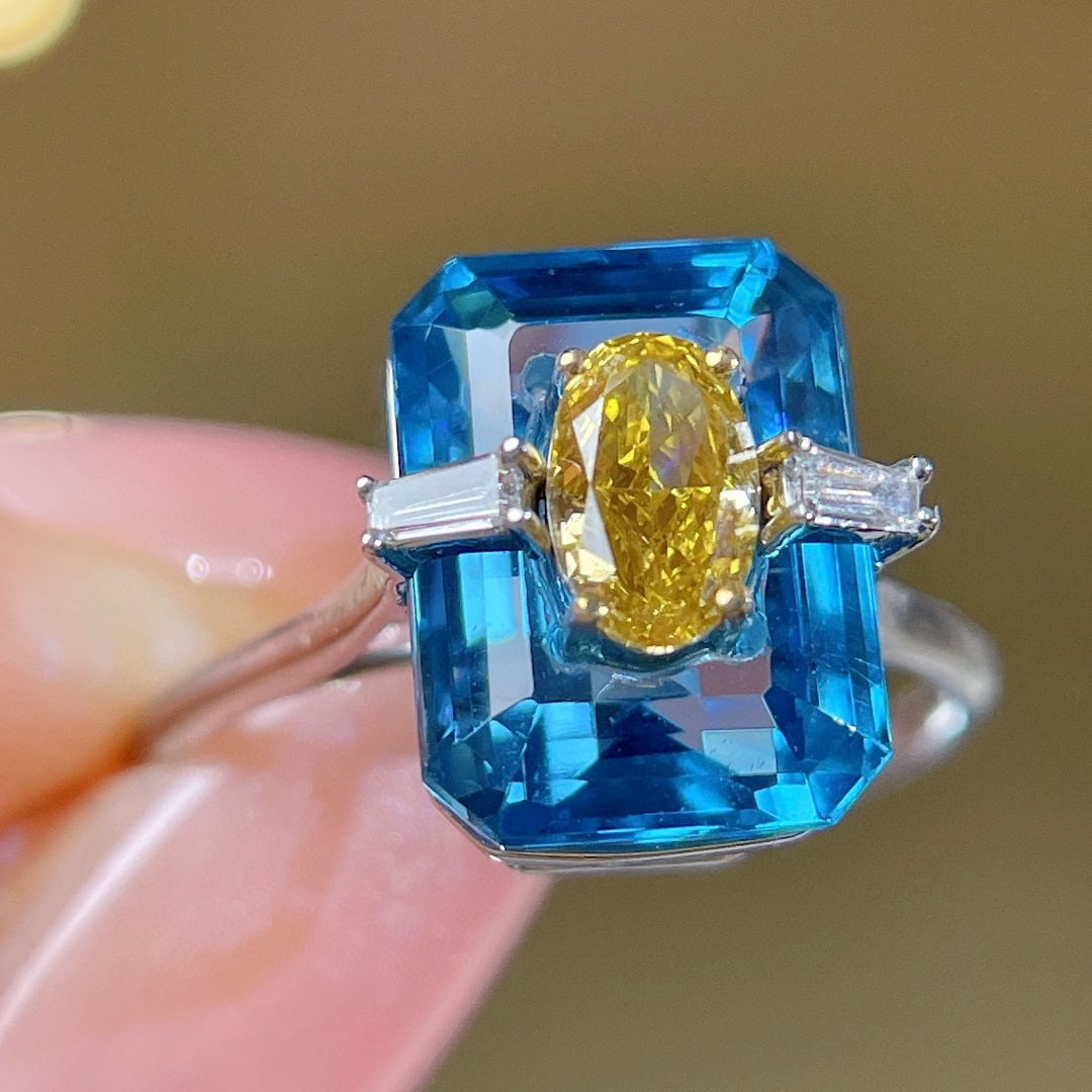 14k Gold 0.60 Ctw Natural Yellow Diamond & Diamond Ring - 3