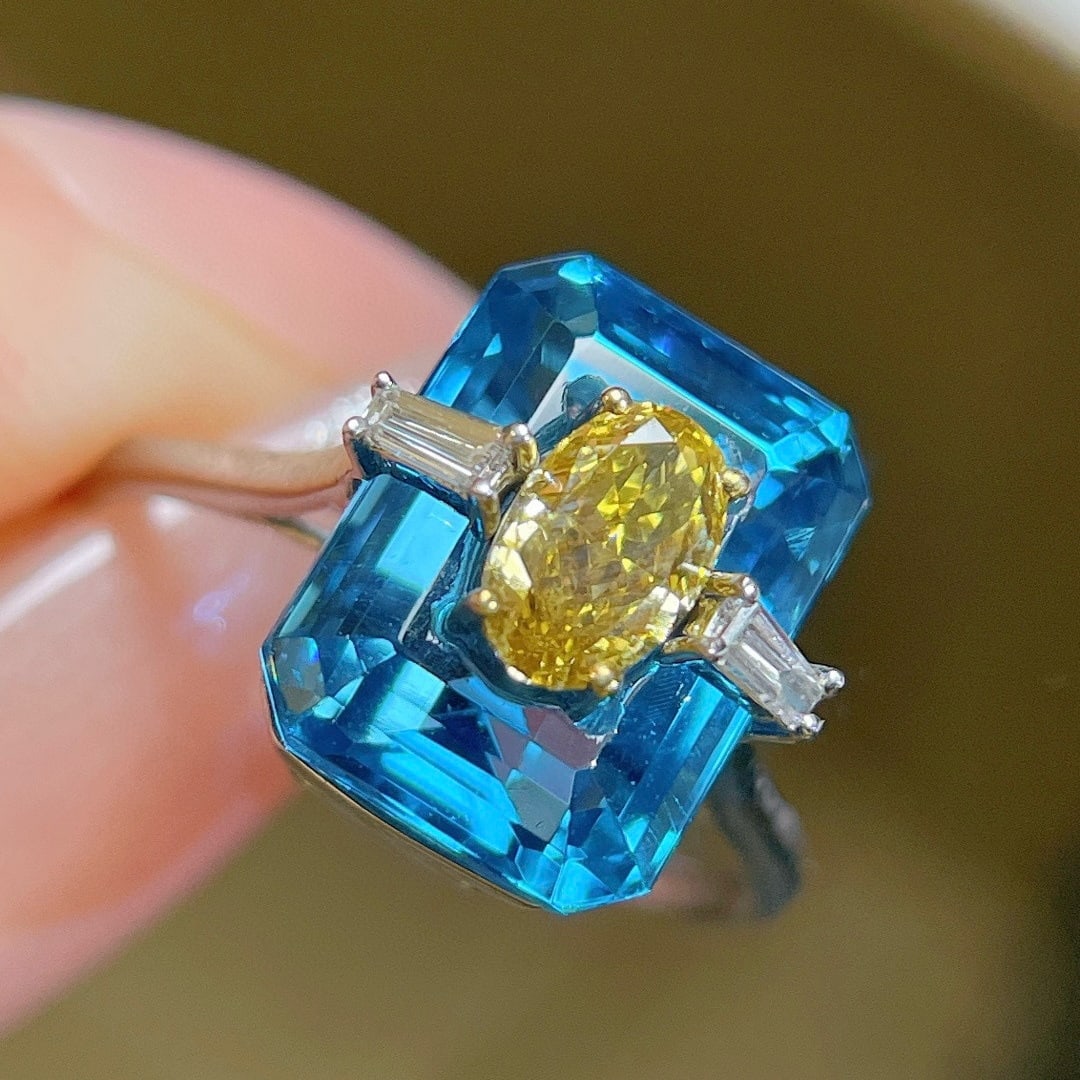 14k Gold 0.60 Ctw Natural Yellow Diamond & Diamond Ring - 5