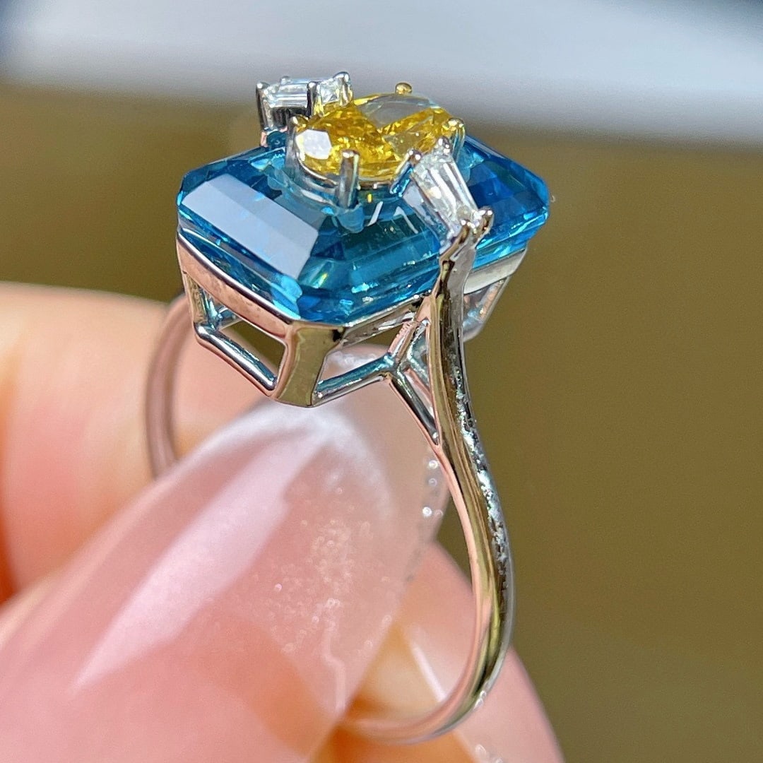 14k Gold 0.60 Ctw Natural Yellow Diamond & Diamond Ring - 6