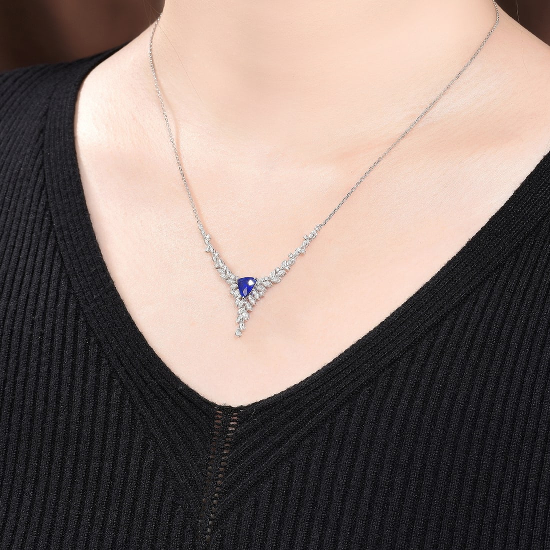 14k Gold 1.47 Ctw Natural Sapphire & Diamond Necklace - 4