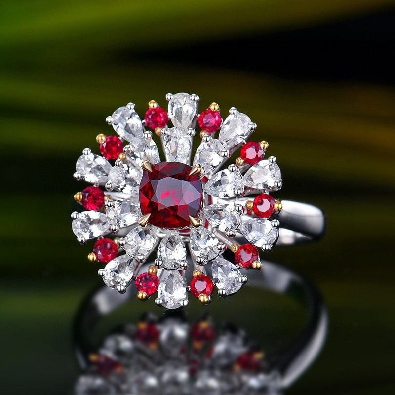 14k Gold 0.99 Ctw Natural Ruby & Sapphire & Ruby Ring - 2