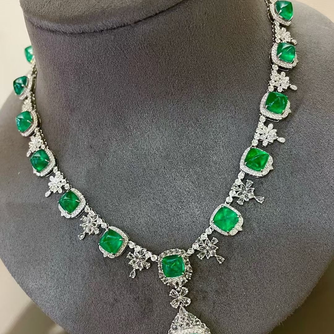 14k Gold 18.3 Ctw Natural Emerald & Diamond Necklace - 3