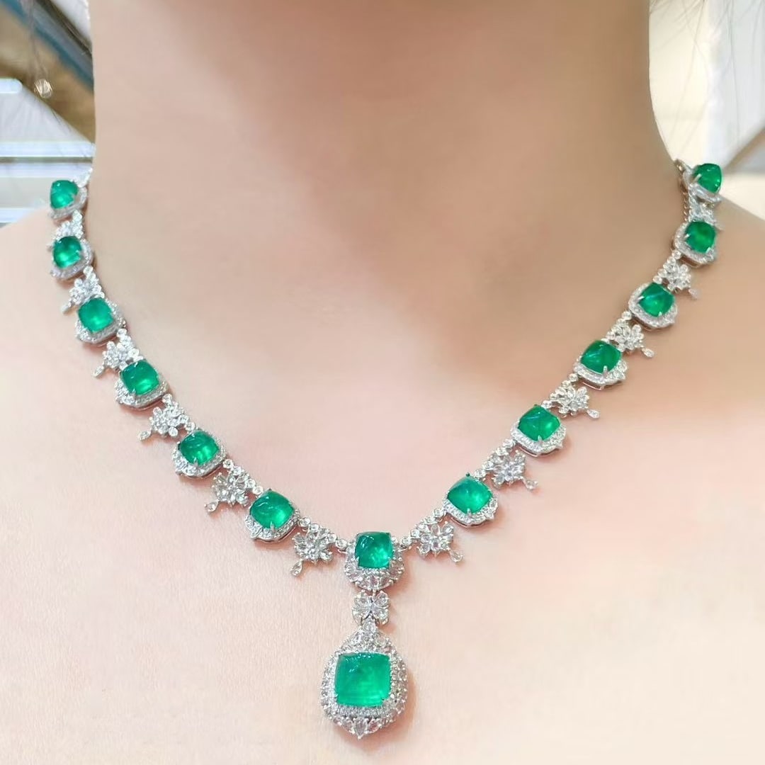 14k Gold 18.3 Ctw Natural Emerald & Diamond Necklace - 7
