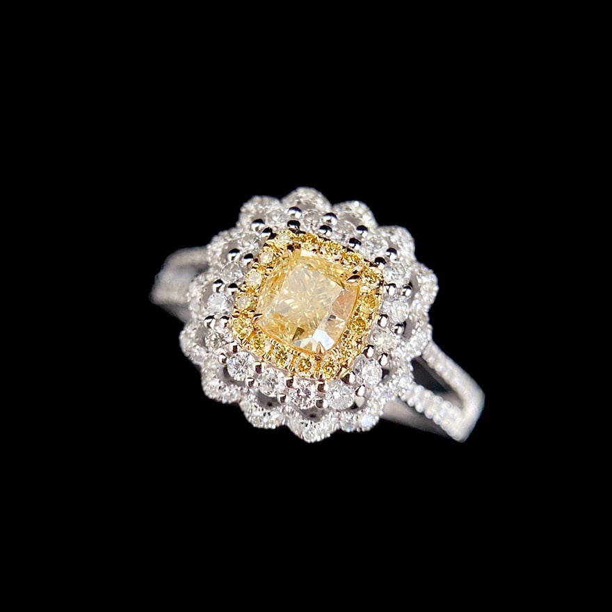 14k Gold 0.98 Ctw Natural Yellow Diamond & Diamond Ring - 2