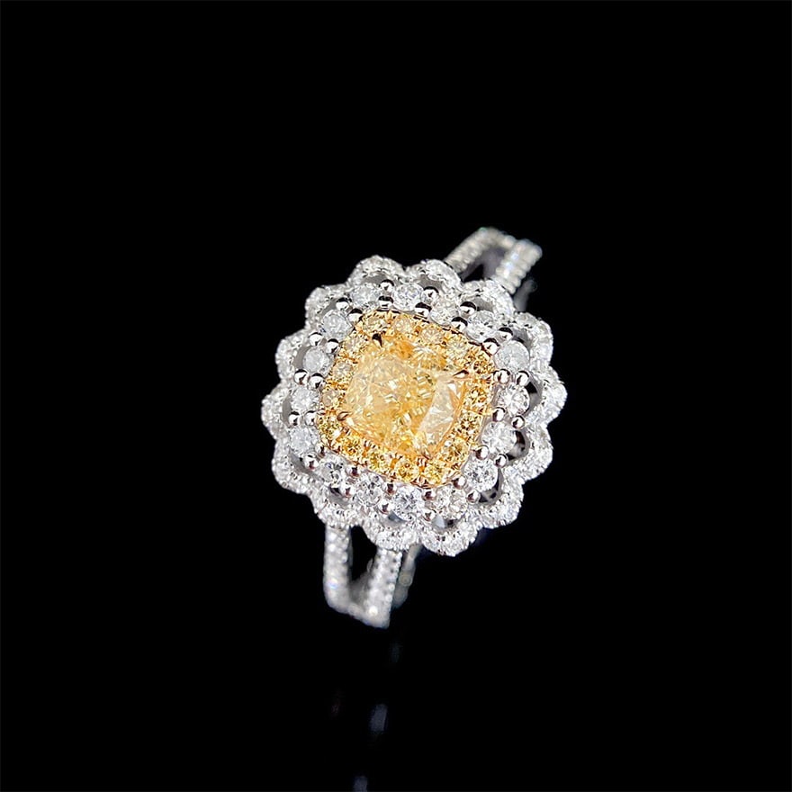 14k Gold 0.98 Ctw Natural Yellow Diamond & Diamond Ring - 5