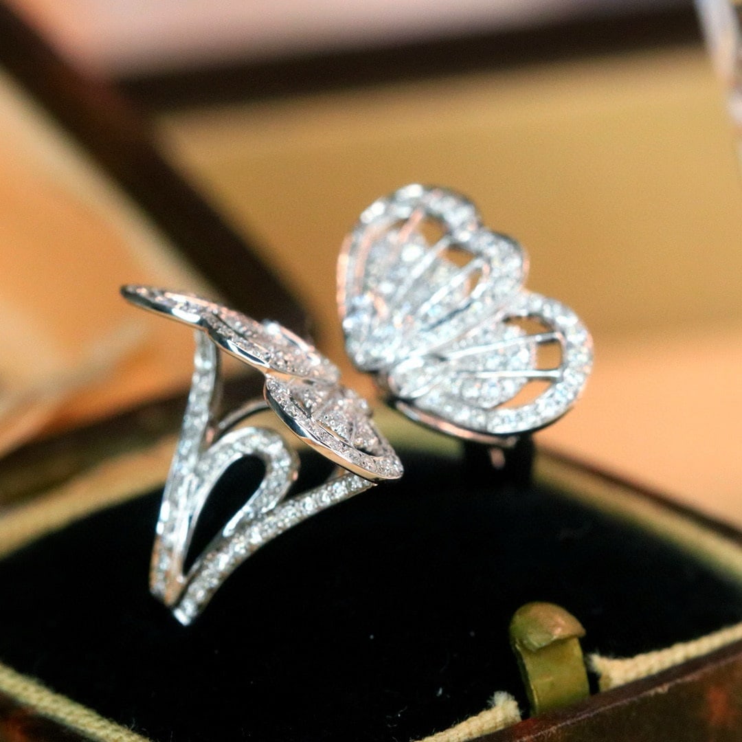 14k Gold 0.68 Ct Natural H Diamond & Butterfly Ring - 4