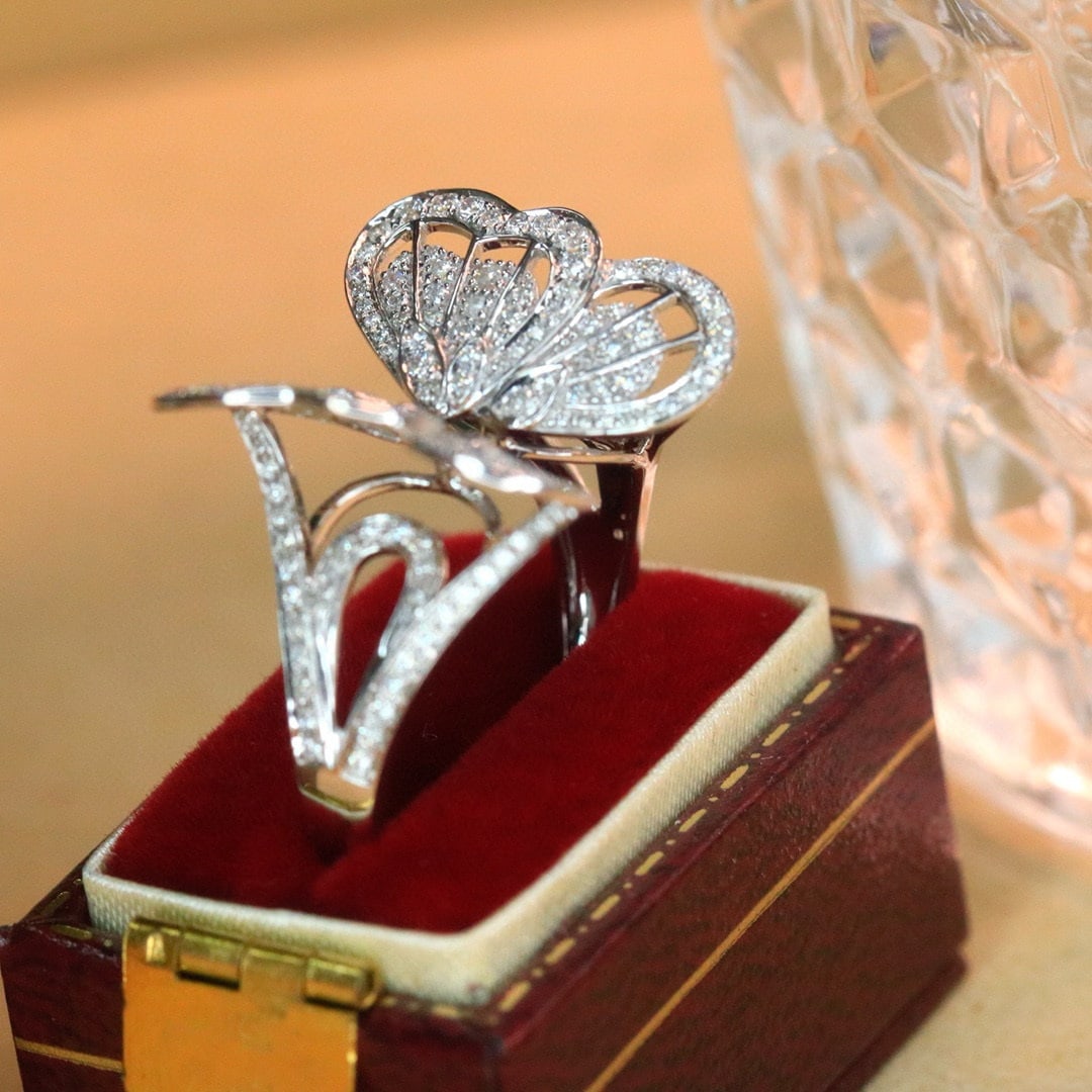 14k Gold 0.68 Ct Natural H Diamond & Butterfly Ring - 6