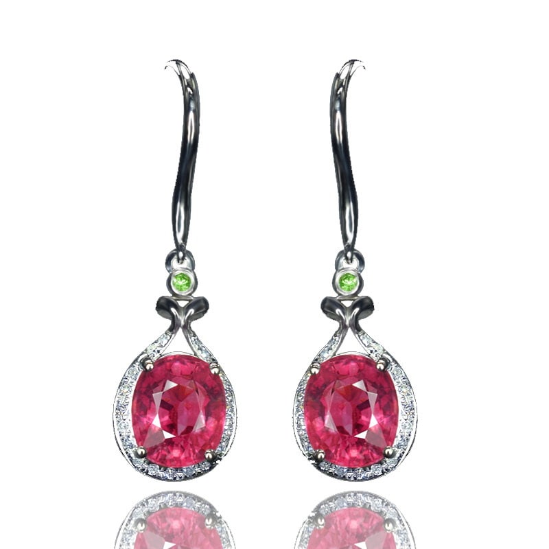 14k Gold 3.48 Ctw Natural Tourmaline & Diamond & Tsavorite Earrings - 2