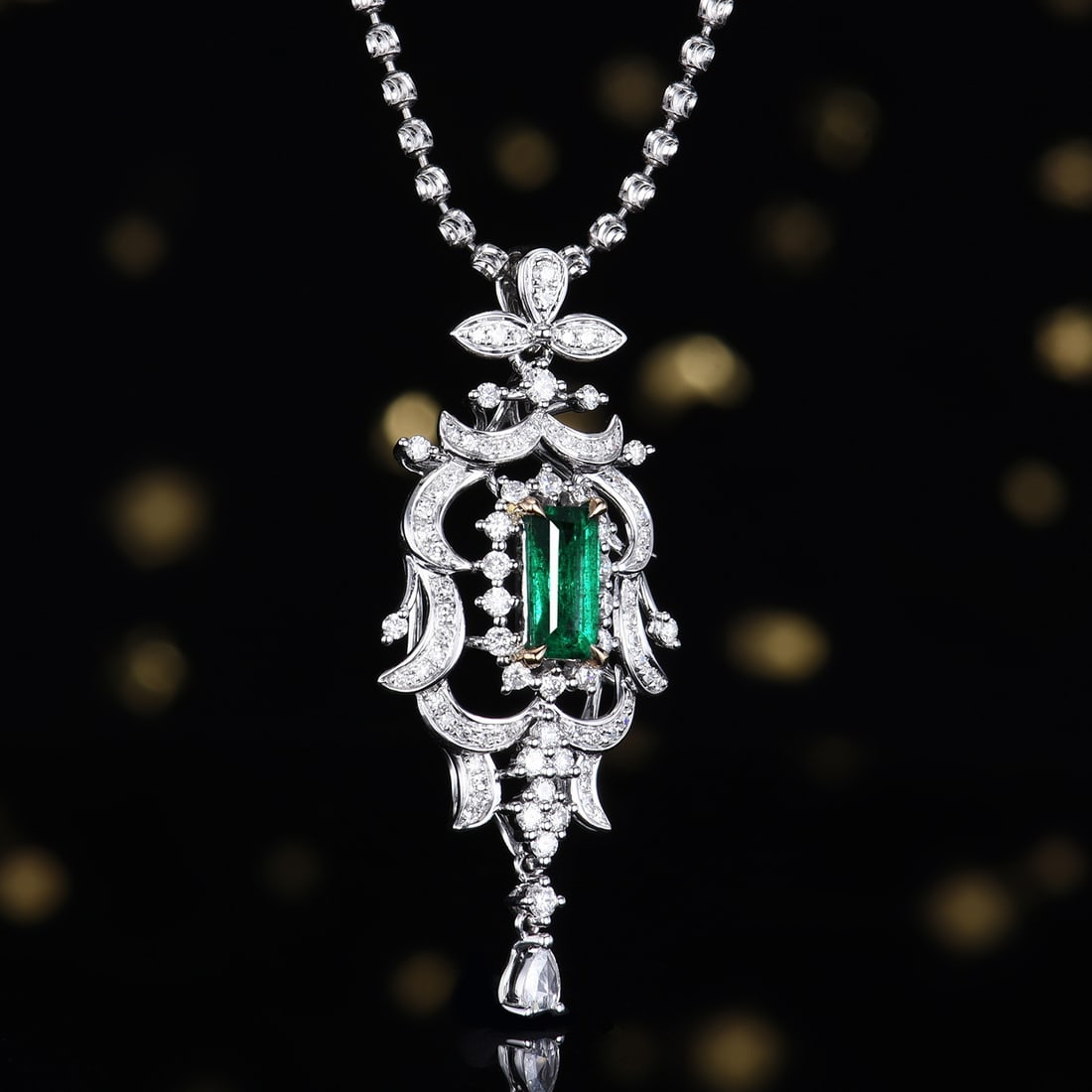14k Gold 1.05 Ctw Natural Emerald & Diamond Pendant( Without Chain ) - 2