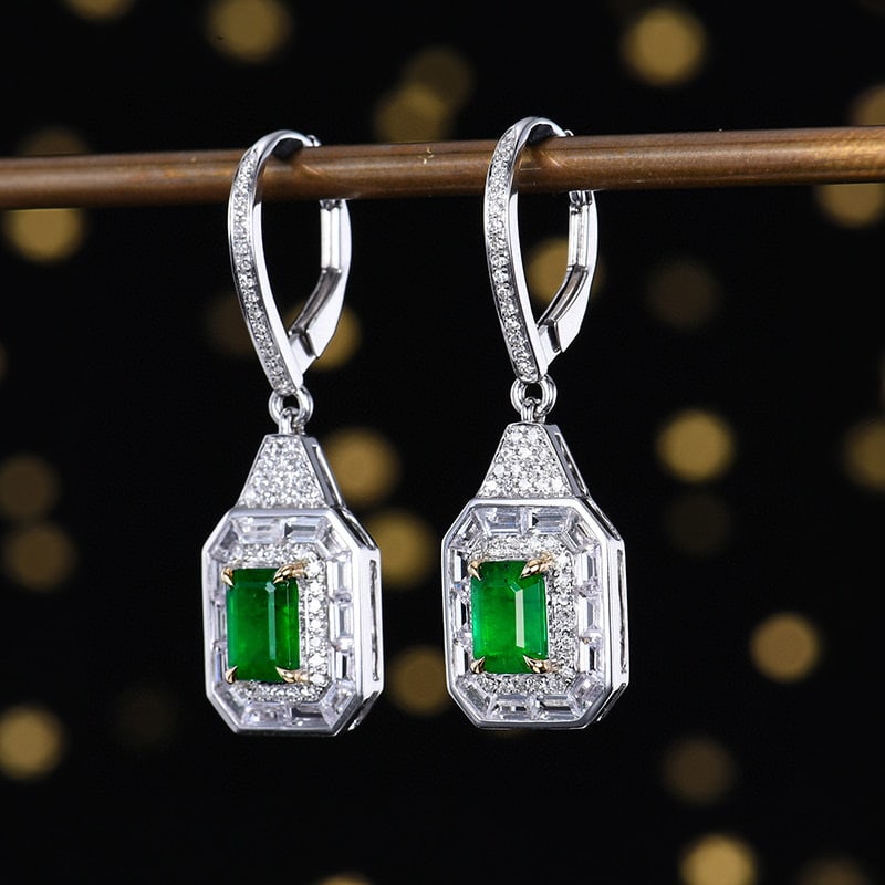 14k Gold 1.56 Ctw Natural Emerald & Diamond Earrings - 2