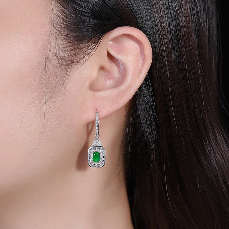 14k Gold 1.56 Ctw Natural Emerald & Diamond Earrings - 6