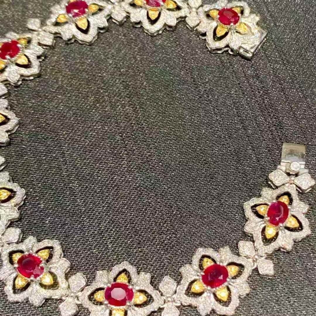 14k Gold 7.2 Ct Natural Ruby & Diamond Bracelet - 2