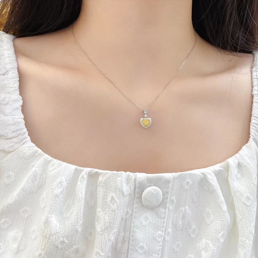 14k Gold 0.60 Ctw Natural Yellow Diamond & Color Diamond Pendant( Without Chain ) - 2
