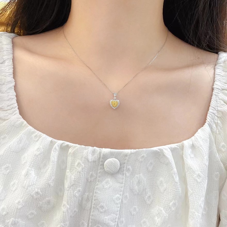 14k Gold 0.60 Ctw Natural Yellow Diamond & Color Diamond Pendant( Without Chain ) - 3