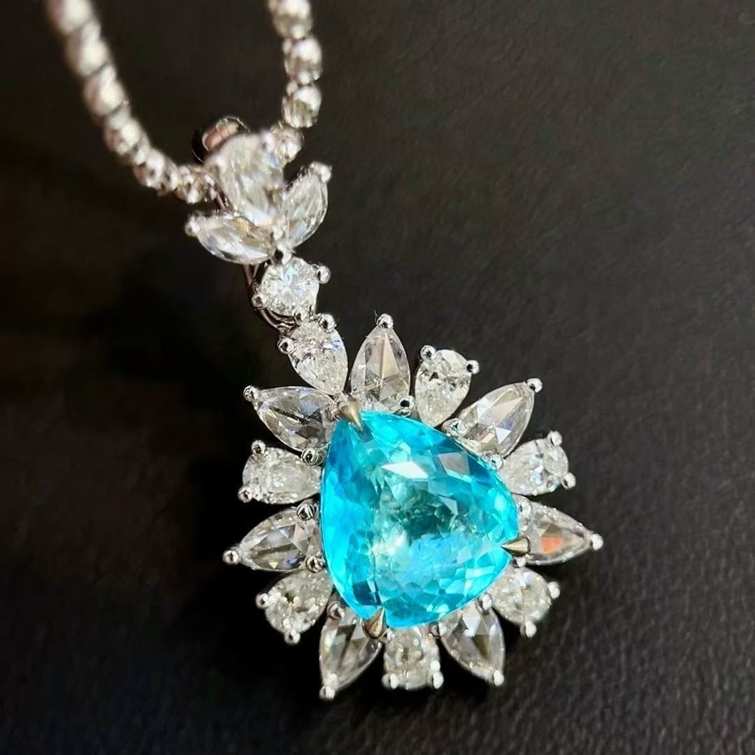 14k Gold 3.58 Ctw Natural Paraiba Tourmaline & Diamond Pendant( Without Chain ) (1 of 4)