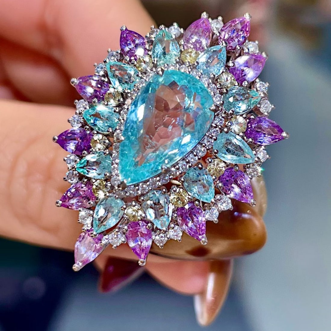 14k Gold 4.42 Ctw Natural Paraiba Tourmaline & Sapphire Ring - 4