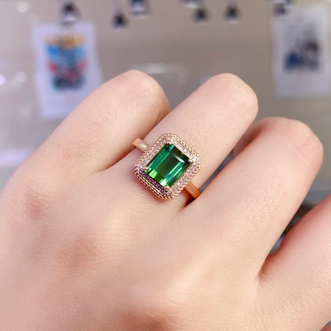 14k Gold 2.31 Ct Natural Tourmaline & Diamond Ring - 6