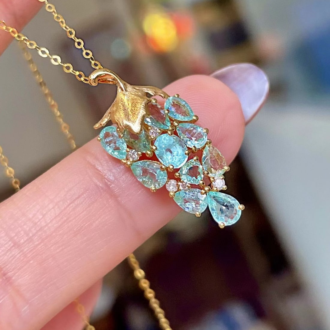 14k Gold 1.68 Ct Natural Paraiba Tourmaline & Diamond Pendant( Without Chain ) - 2
