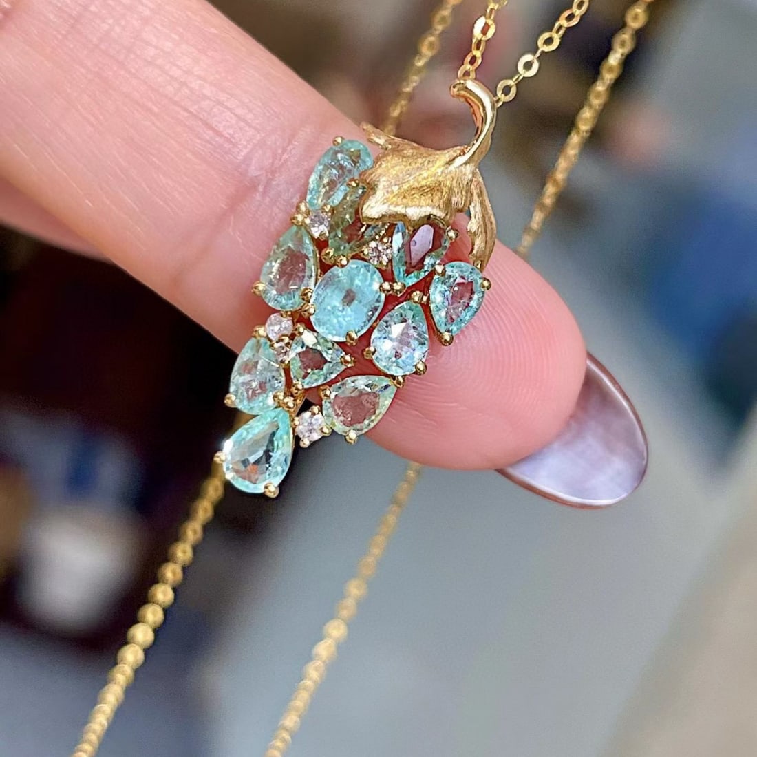 14k Gold 1.68 Ct Natural Paraiba Tourmaline & Diamond Pendant( Without Chain ) - 3