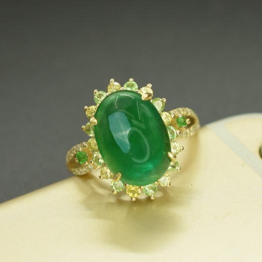 14k Gold 5.24 Ctw Natural Emerald & Tsavorite Ring - 4
