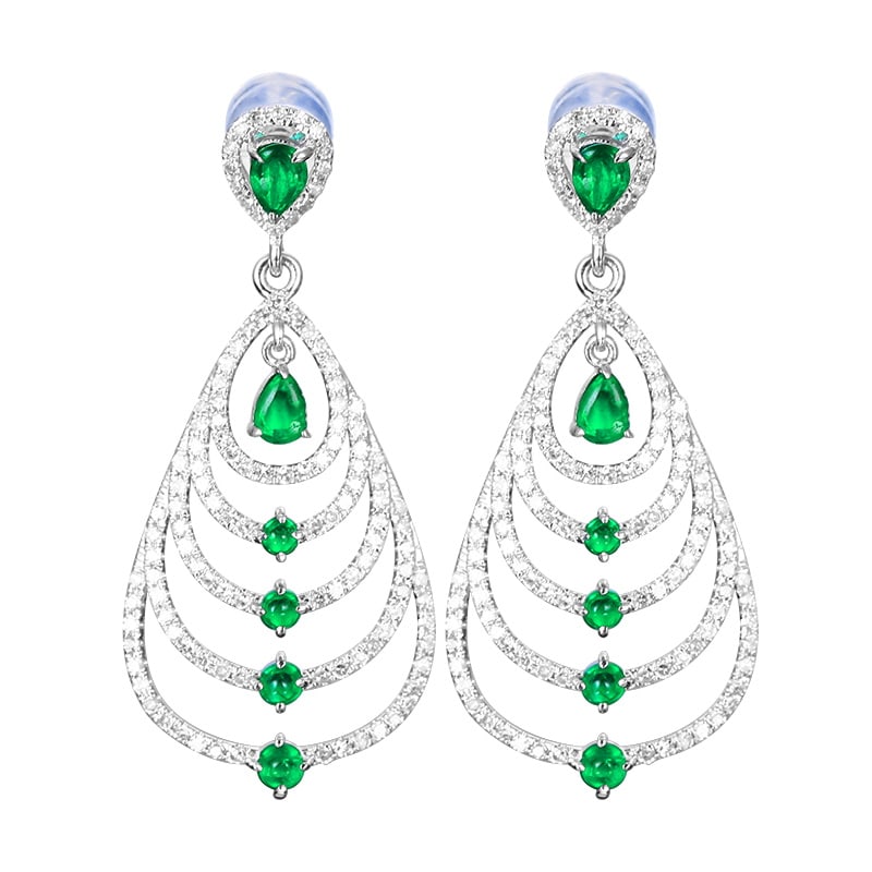 14k Gold 1.56 Ctw Natural Emerald & Diamond Earrings - 2