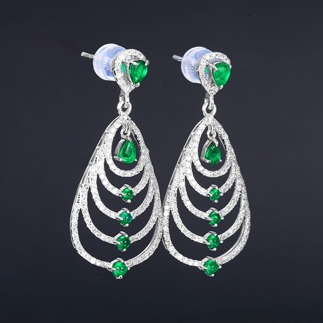 14k Gold 1.56 Ctw Natural Emerald & Diamond Earrings - 4