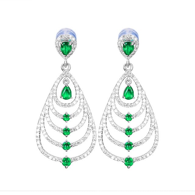 14k Gold 1.56 Ctw Natural Emerald & Diamond Earrings - 6