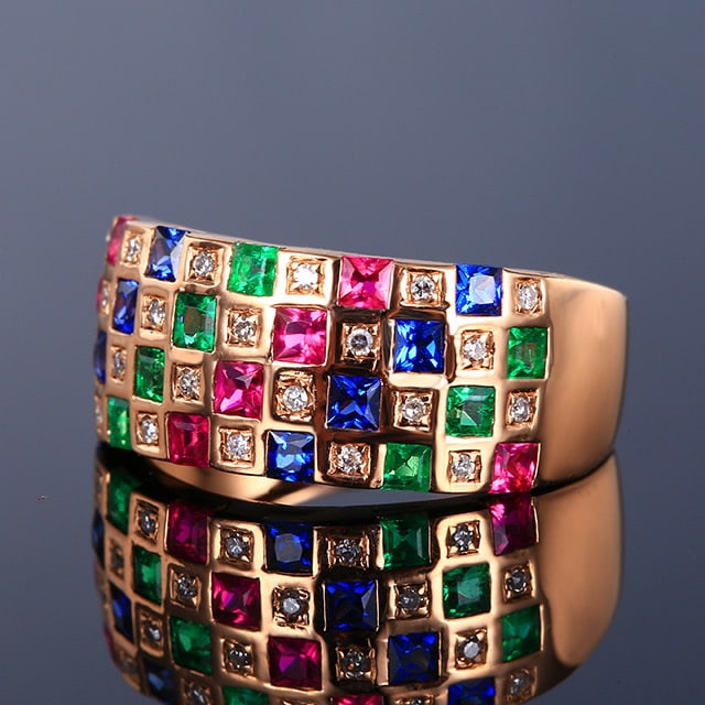 14k Gold 1.56 Ctw Natural Ruby & Sapphire & Emerald & Diamond Ring - 2
