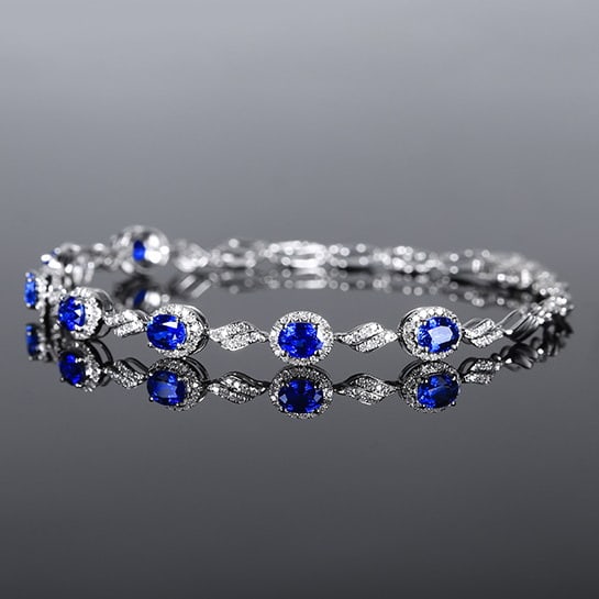 14k Gold 3.05 Ctw Natural Sapphire & Diamond Bracelet - 2