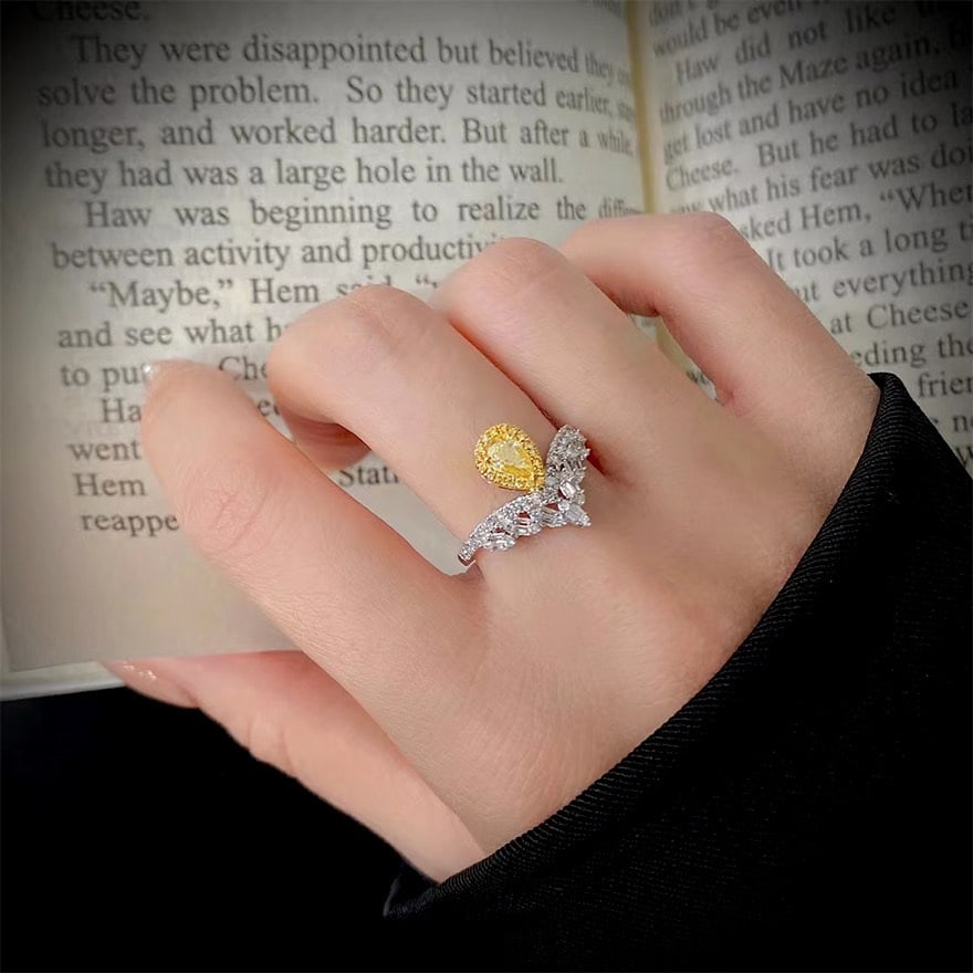 14k Gold 0.80 Ctw Natural Yellow Diamond & Diamond Ring - 2