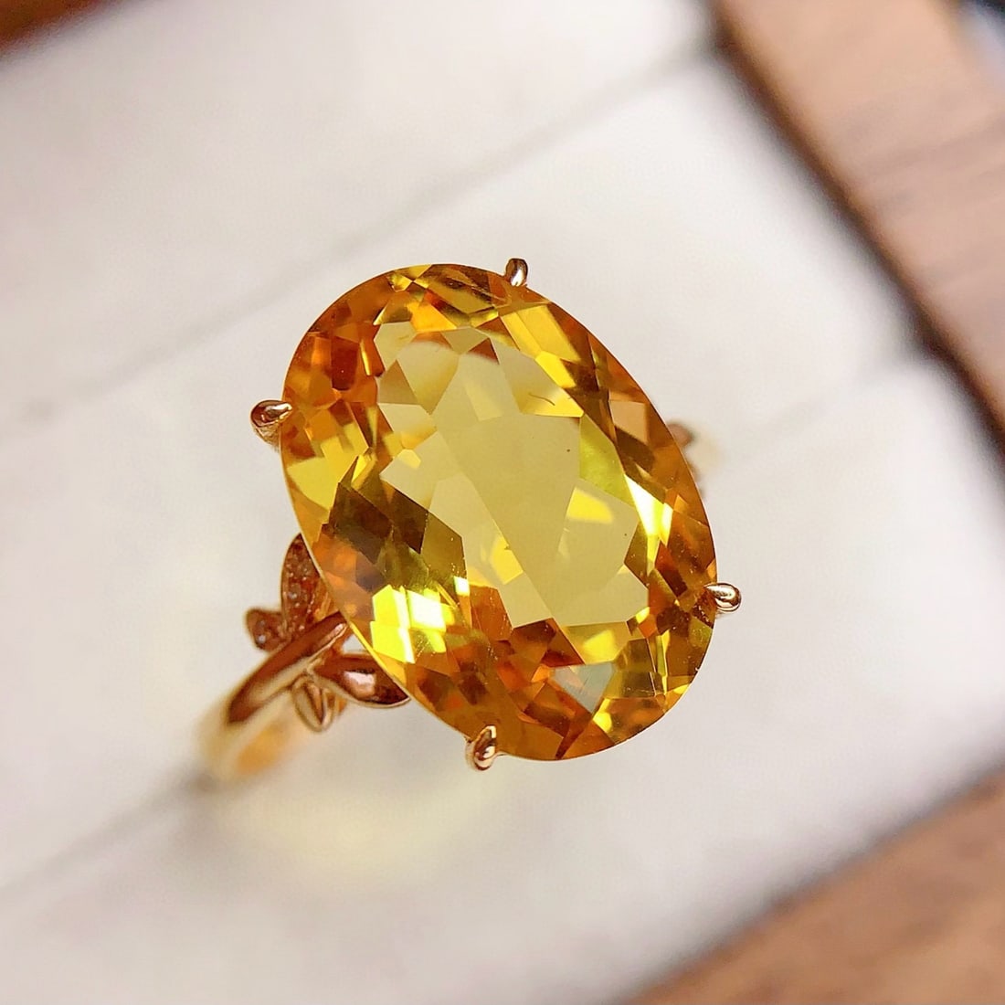 14k Gold 5 Ct Natural Citrine & Diamond Ring - 5